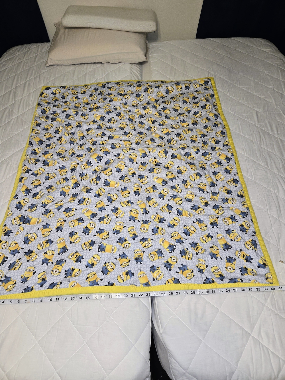 Yellow Minions Print Quilted Blanket with Yellow Trim
